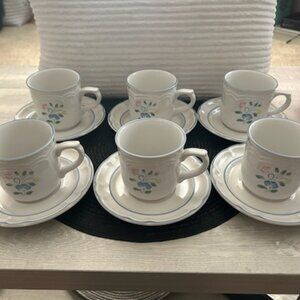 Vintage "Floral Expressions" Stoneware Japan - Set of 6 Cups & Saucers